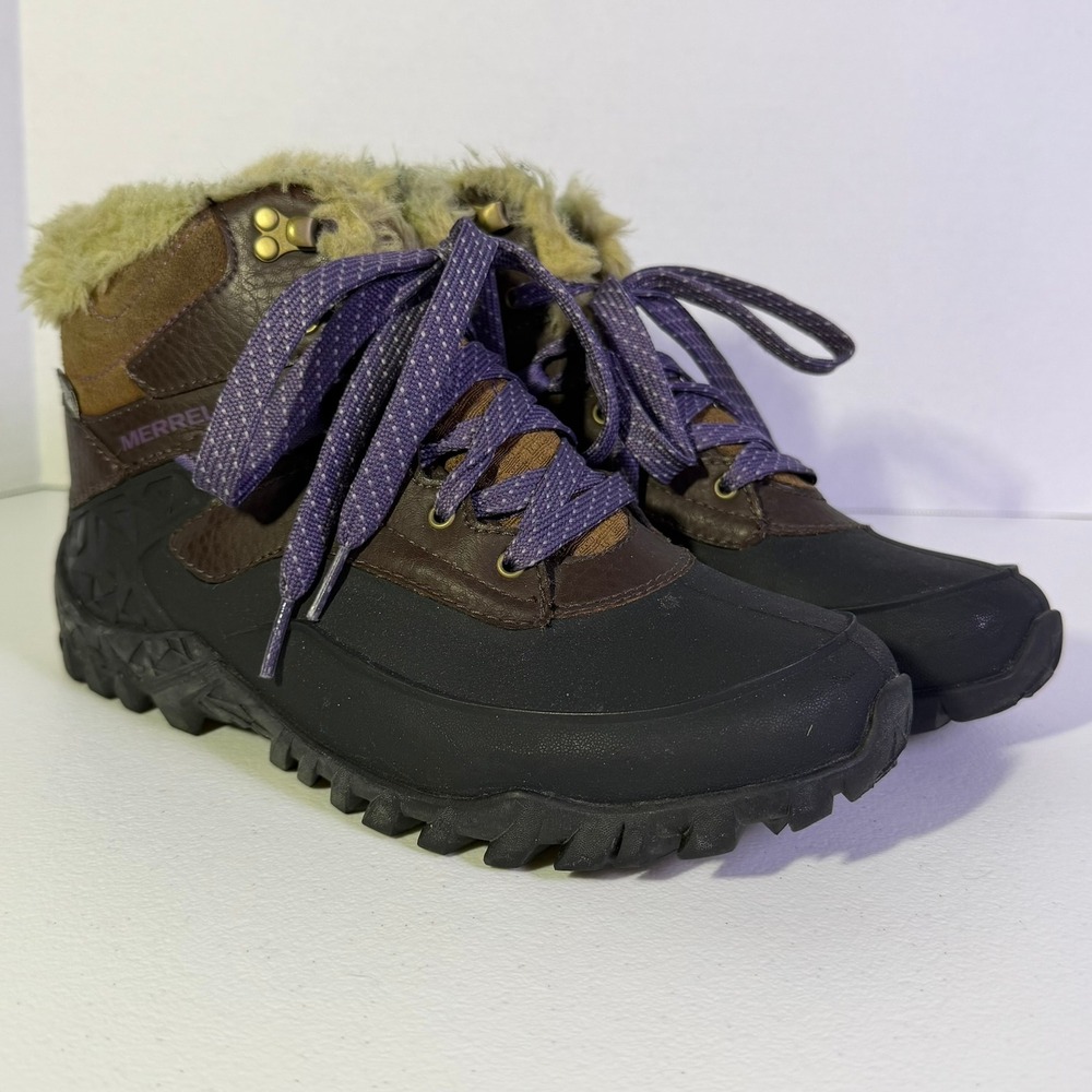 Merrell Aurora 6 Ice+ Waterproof Winter Boots Brown Purple J32742 Womens 8